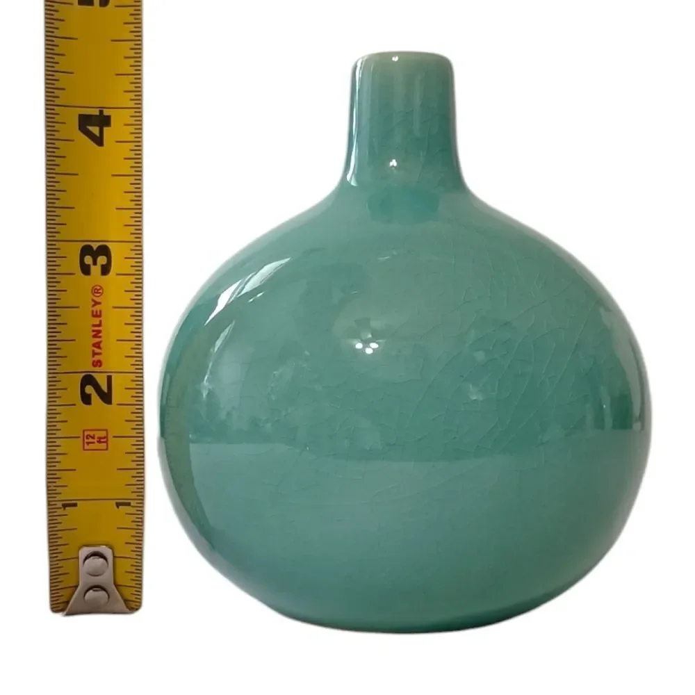 Crate & Barrel Bud‎ Vase Perry Aqua Round Ball Ikebana Coastal Beach House Farm.