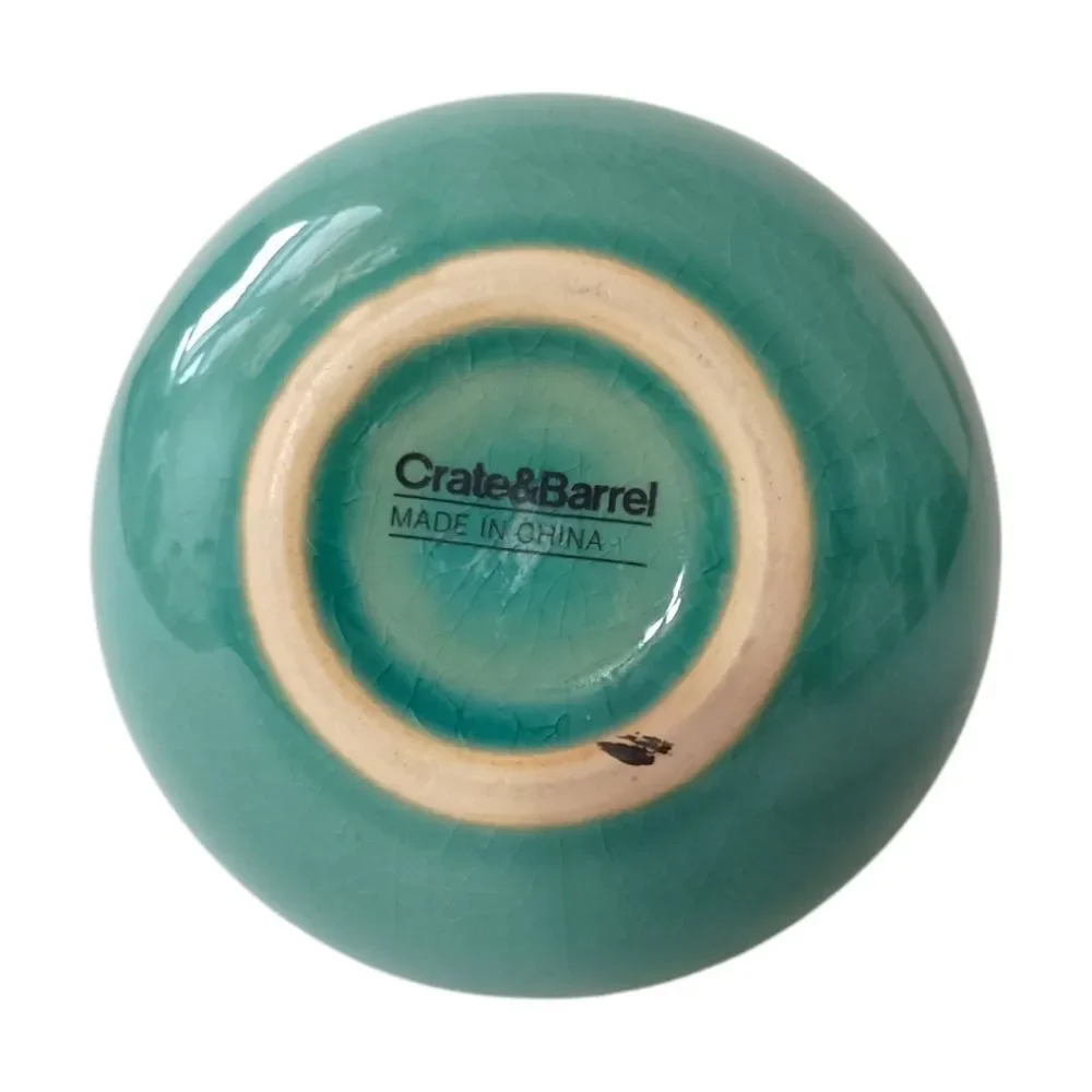 Crate & Barrel Bud‎ Vase Perry Aqua Round Ball Ikebana Coastal Beach House Farm.