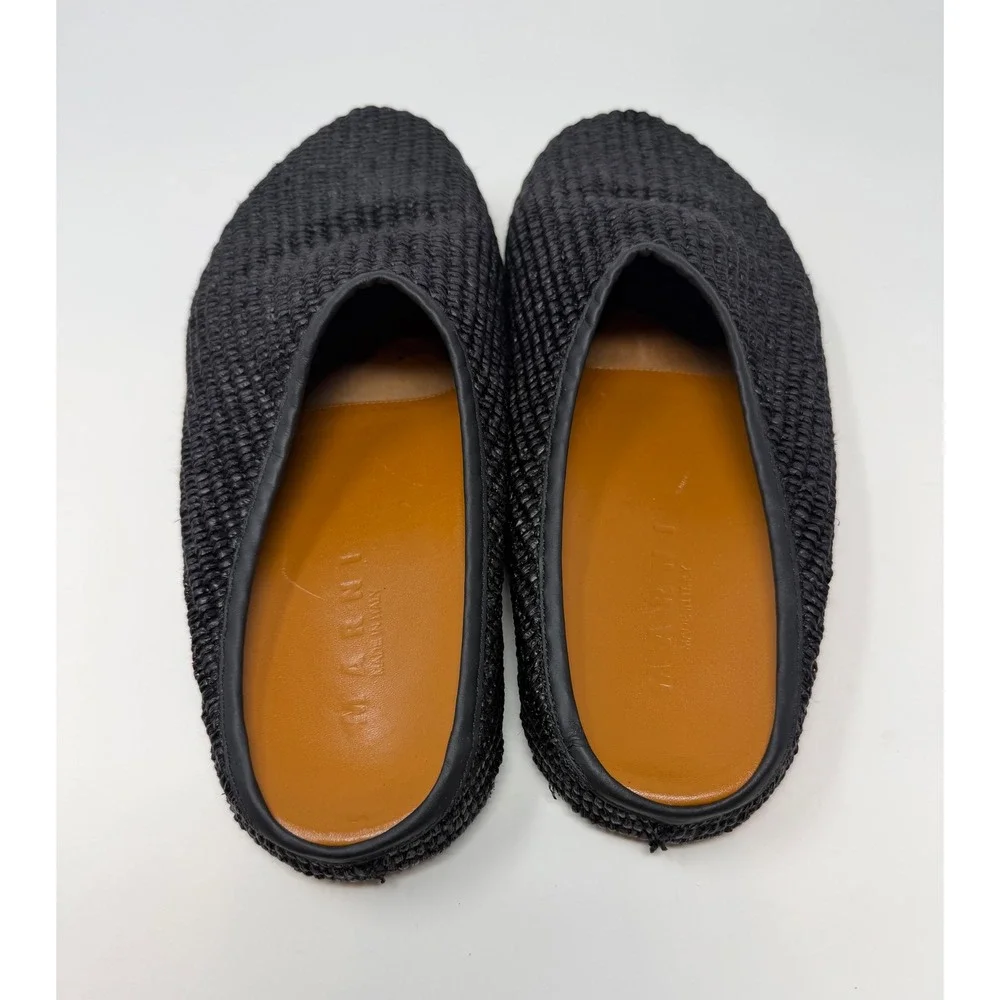 Marni Sabot Raffia Slippers Black Size 11 US 44 EU