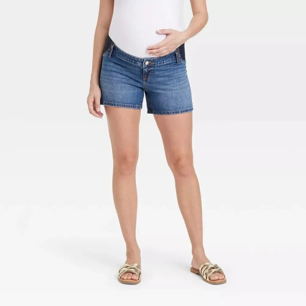 Isabel Maternity by‎ Ingrid & Isabel Size 8 Under Belly Jean Shorts Dark Wash