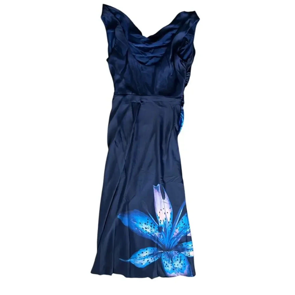 Abercrombie & Fitch Women’s Cowl Neck Draped Maxi Dress Dark Indigo Floral