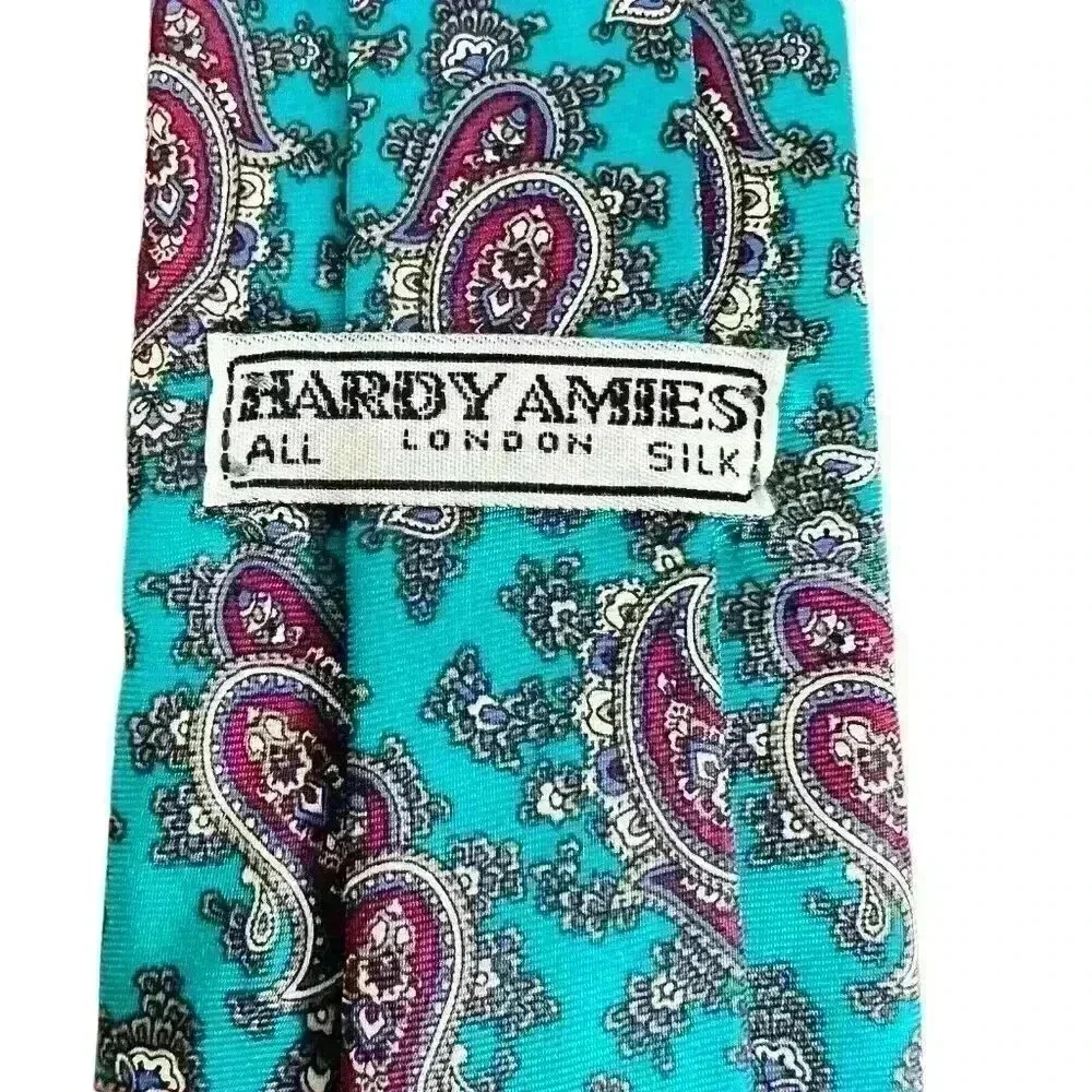 Hardy Amies Green Paisley 100% Silk Tie Necktie‎ 3” Wide