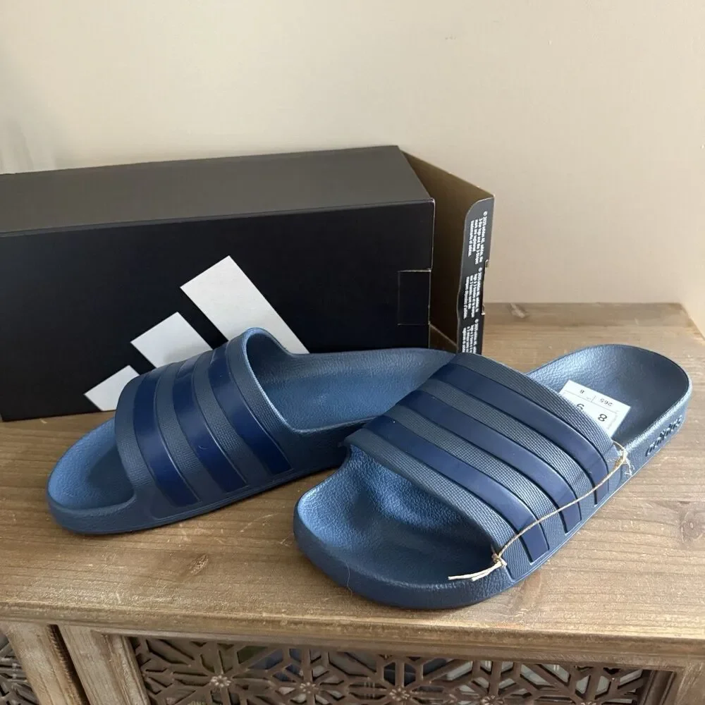 New In Box Adidas Adilette Aqua Slide Sandals Blue unisex Men’s 8 Woman’s 9