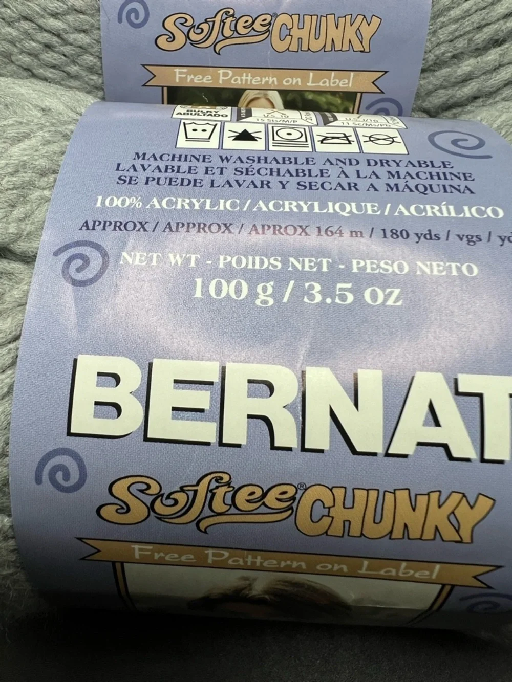 Bernat Softee Chunky Yarn Grey Heather Each Skein 164 Yards-3 Skeins