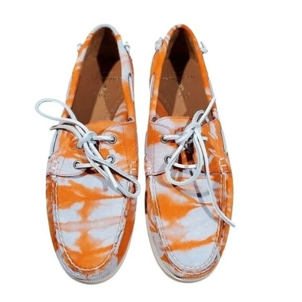 Polo‎ Ralph Lauren Boat Shoes Orange Tie-Dye Canvas Deck Casual Slip On Loafers