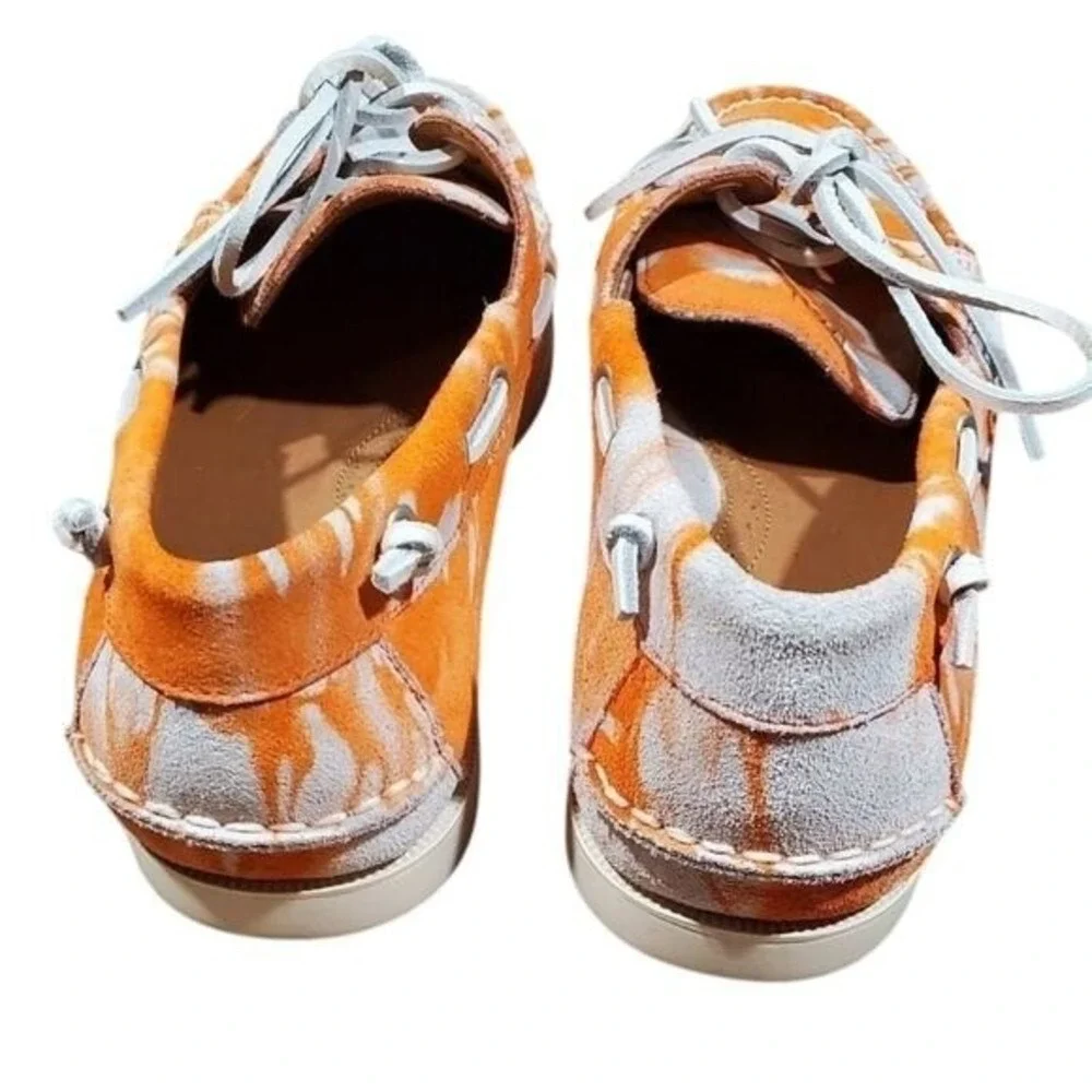 Polo‎ Ralph Lauren Boat Shoes Orange Tie-Dye Canvas Deck Casual Slip On Loafers