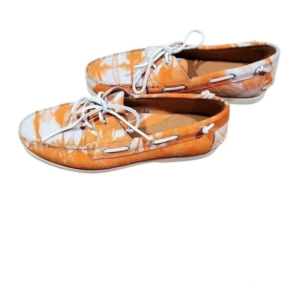 Polo‎ Ralph Lauren Boat Shoes Orange Tie-Dye Canvas Deck Casual Slip On Loafers