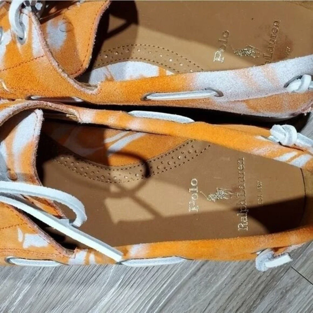 Polo‎ Ralph Lauren Boat Shoes Orange Tie-Dye Canvas Deck Casual Slip On Loafers