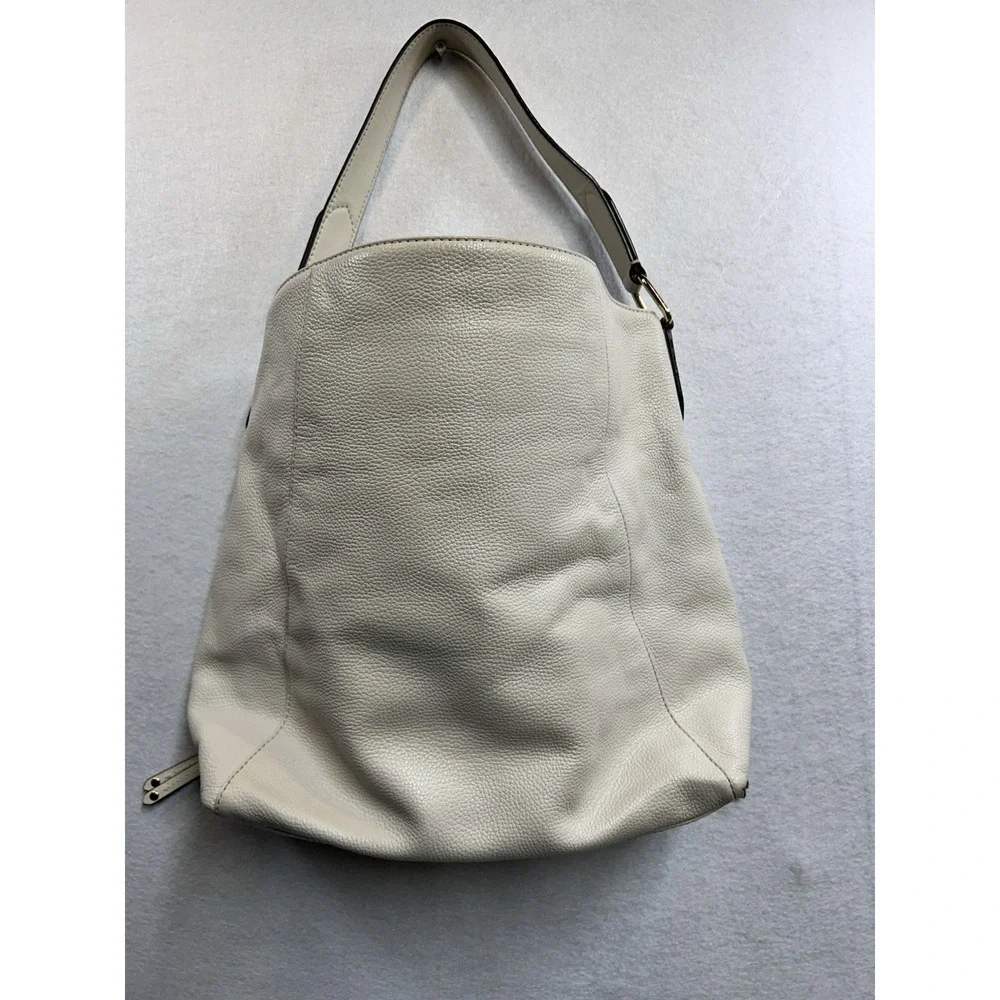 Michael Kors Leather Ivory Pebbled Shoulder Bag Gold Hardware Zip Inner Pockets