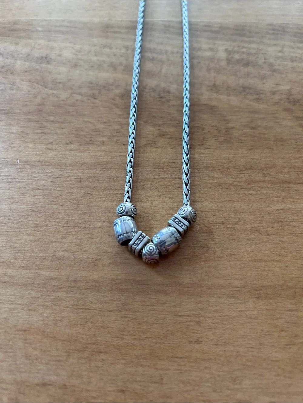Brighton Calypso Silver Plated Necklace & w/Etched, Sliding Beads on Spiga Chain