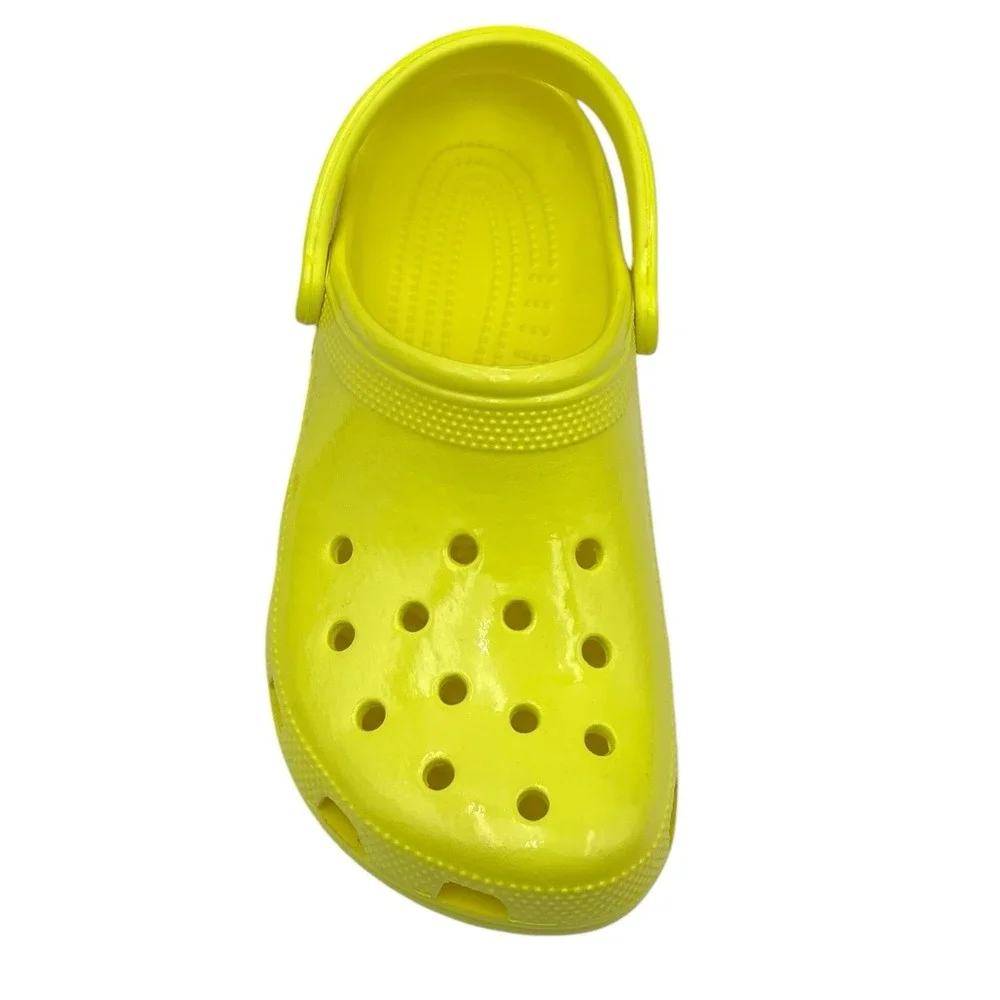 Crocs Mens Classic Slip-on Clogs Size 4 Neon Yellow Glossy‎ Flexible Comfort