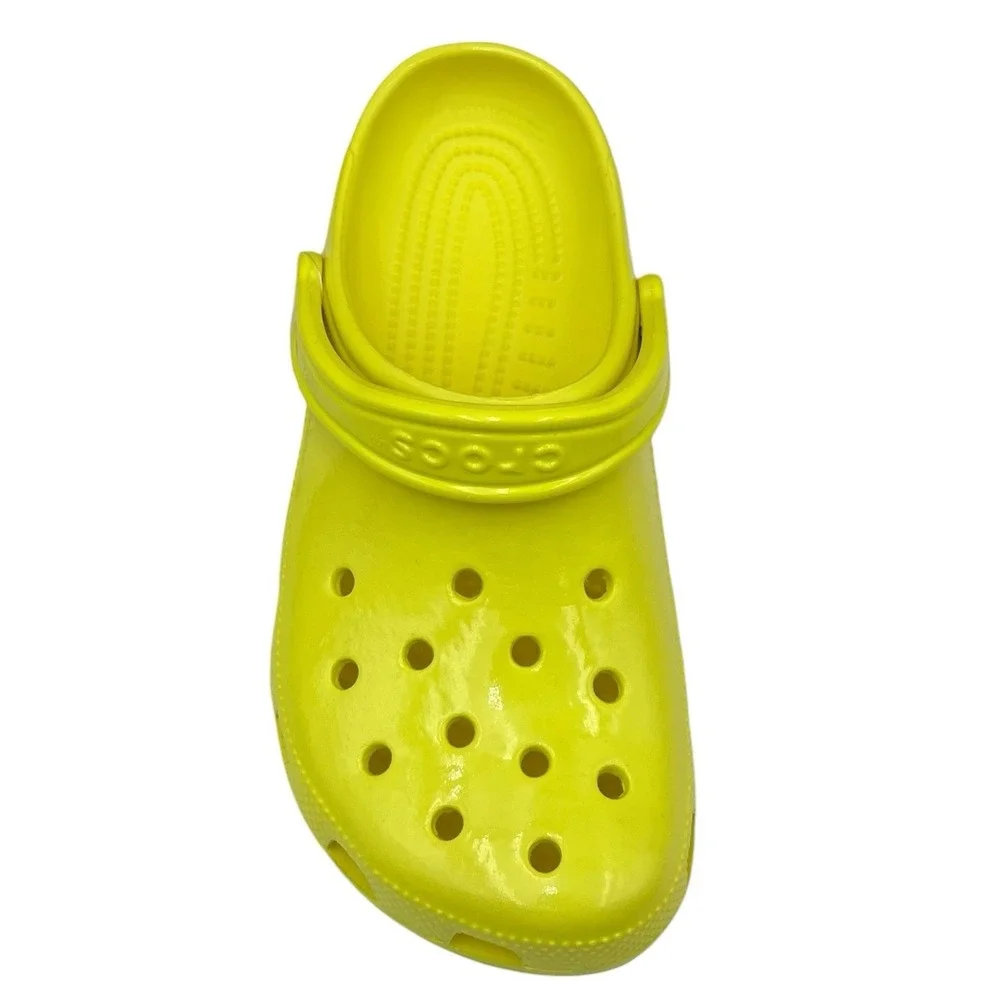 Crocs Mens Classic Slip-on Clogs Size 4 Neon Yellow Glossy‎ Flexible Comfort