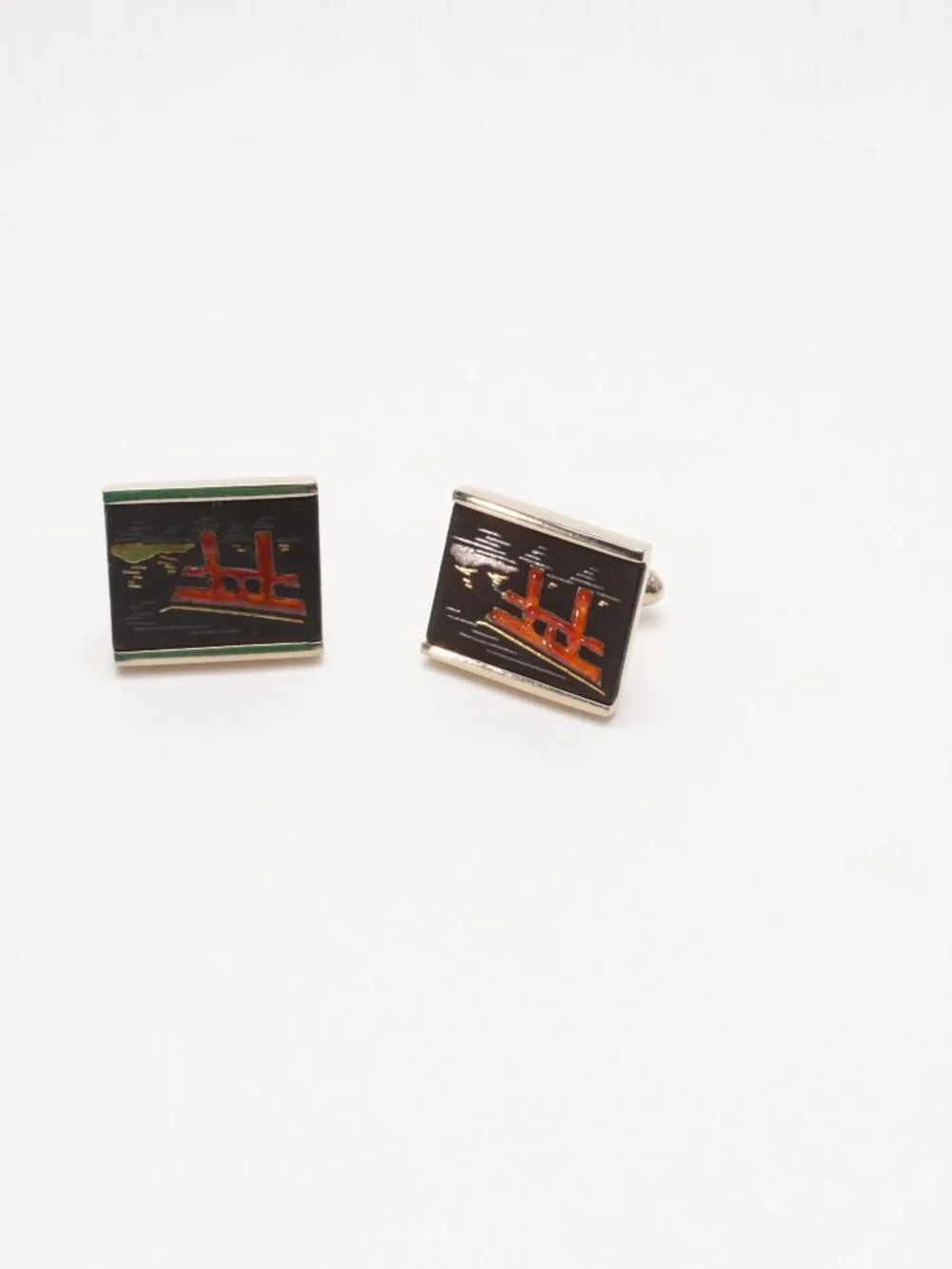 Vintage Swank GOLD Tone ASIAN Style CUFFLINKS