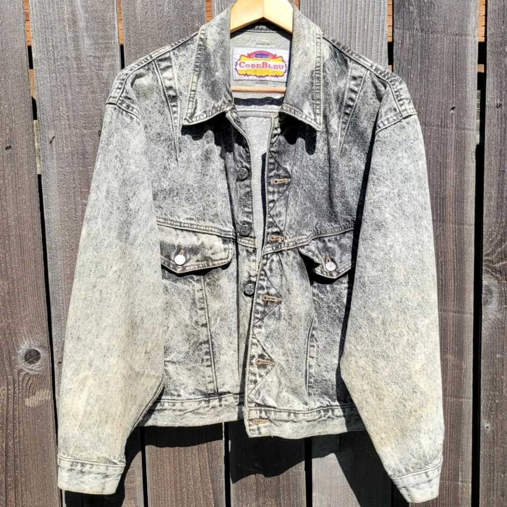 VTG Code Bleu Acid Wash Distressed Denim Trucker Jacket Men S Made in Japan 80s