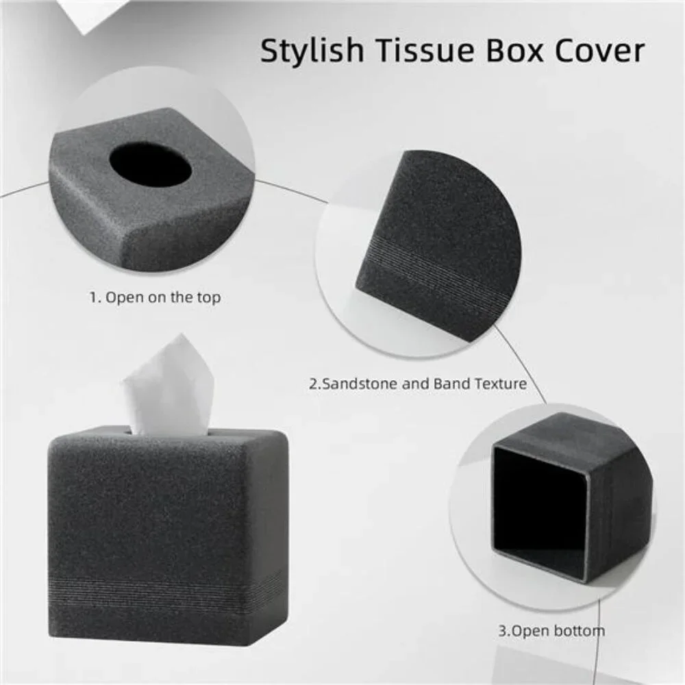 Black resin square tissue box cover cube tissue holder for bathroom bedroom offi