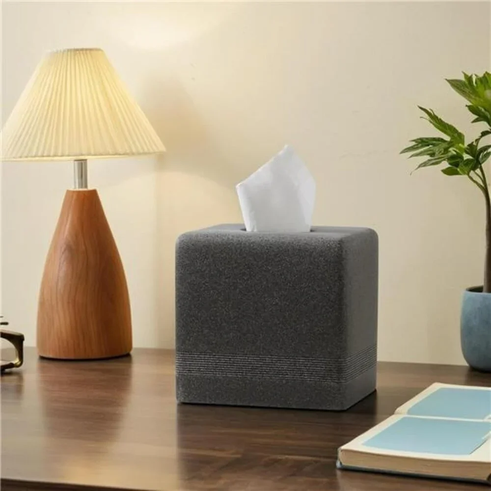 Black resin square tissue box cover cube tissue holder for bathroom bedroom offi