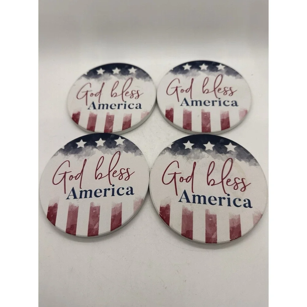 God Bless America Coasters Set of 4 Cork Backed Patriotic Made in USA