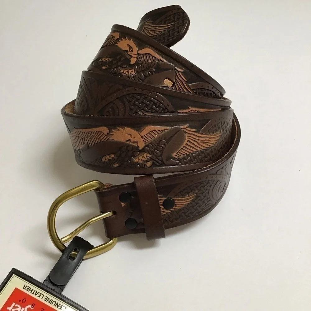 Wrangler EAGLE Leather Belt SZ 46 Western Men Embossed 100% Brown Tan Rodeo NEW