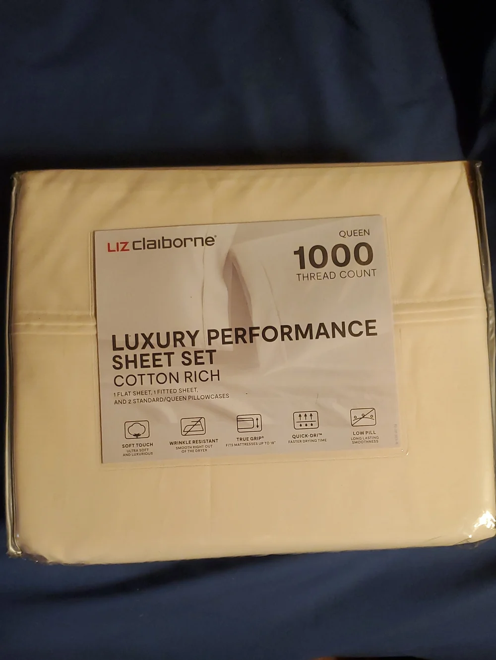New Liz Claiborne Luxury Performance Queen Sheet Set Off White Cotton Blend 1000