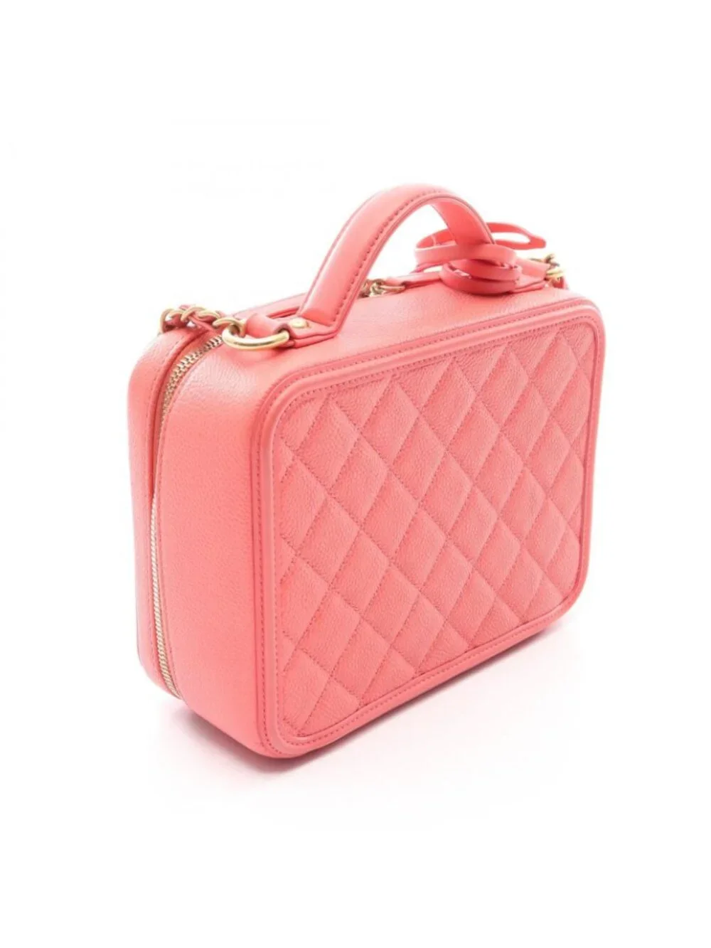 Chanel Shoulder Bag CC Figuri Vanity 2-Way Salmon Pink Caviar Leather CC