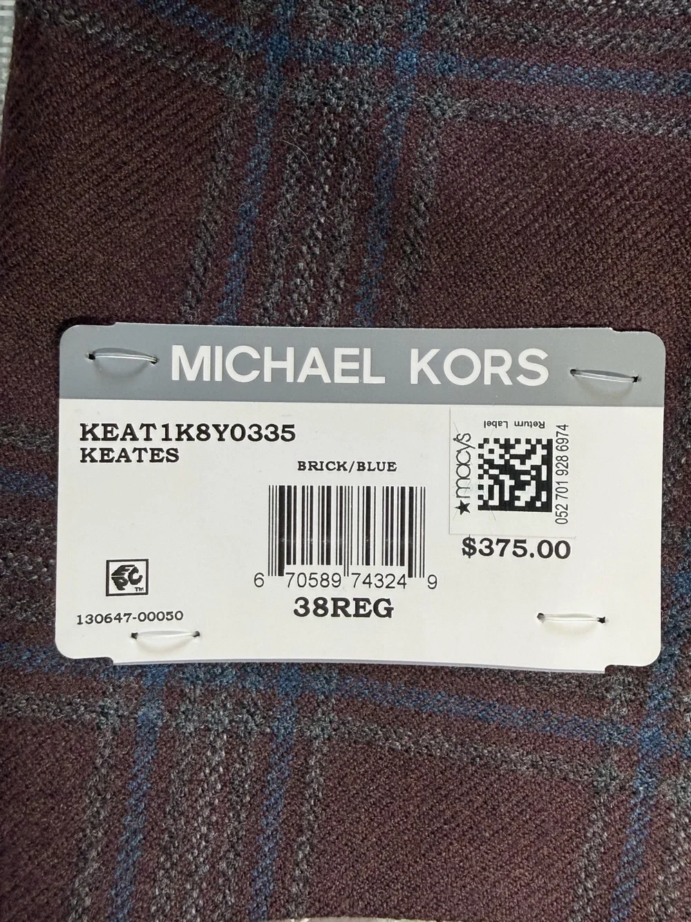 Michael Kors Men's Classic Fit Plaid Sport Coat in Brick/Blue