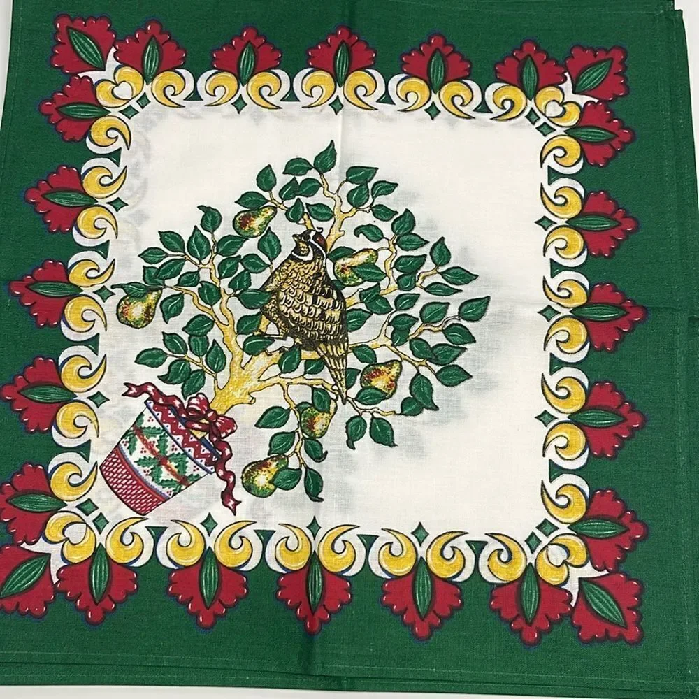 Wilton Court Cotton Cloth Napkins Partridge in A Pear Tree Christmas Table Decor