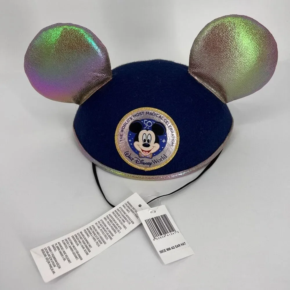 Disney Parks Adult 50th Anniversary‎ Mickey Mouse Ears Hat Iridescent Ears NWT