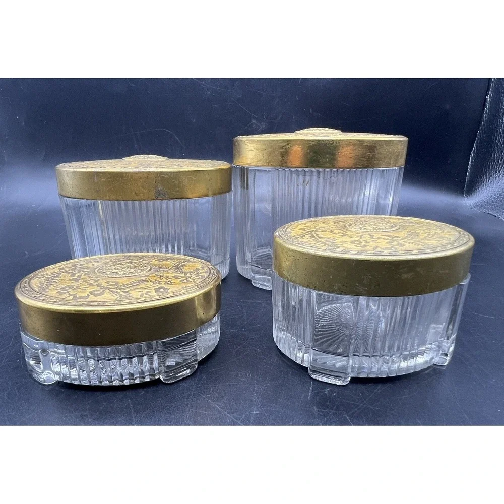 Vintage 1930s SWEETHEART BEAUTYWARE Vanity Dresser SET 4 Jars & Hand Mirror