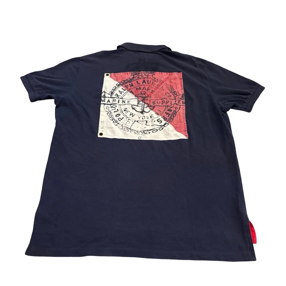 Polo Ralph Lauren Mens XL Navy Yacht Club Cruiser Team Graphic Back Patch Polo