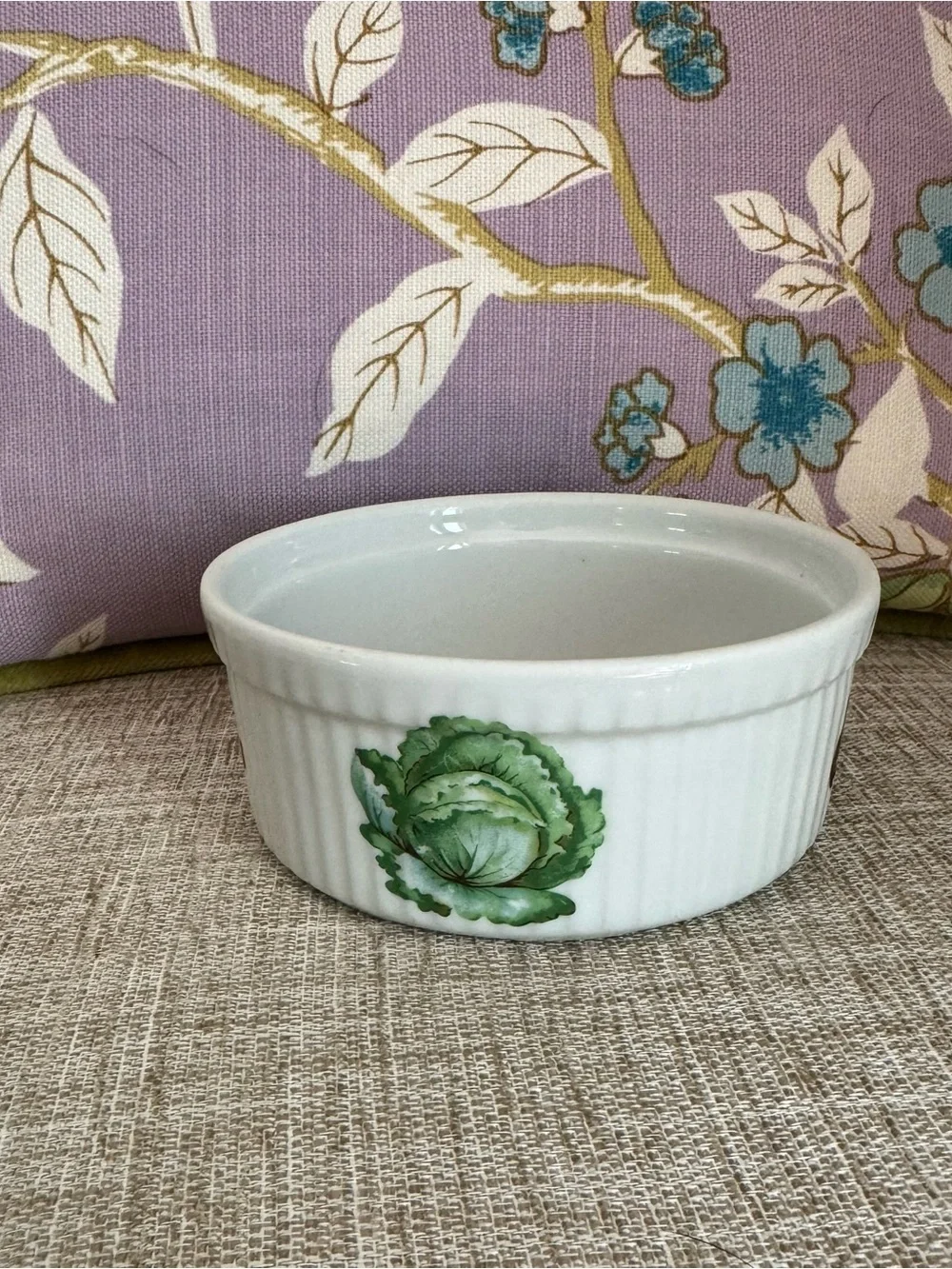 Vintage Apilco Garden Vegetable Pattern Porcelain Soufflé Dish / Ramekin