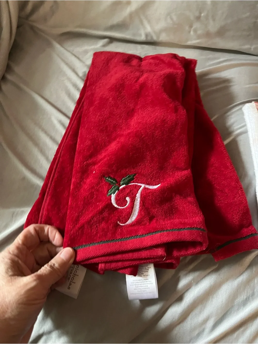 Red Monogrammed Holiday Hand Towel Set