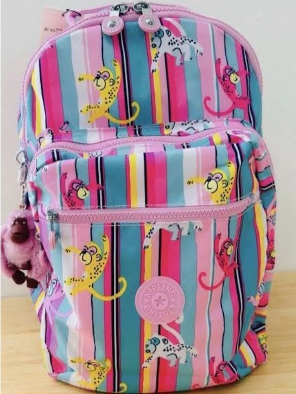 Kids Colorful Stripe Monkey Backpack - Pink