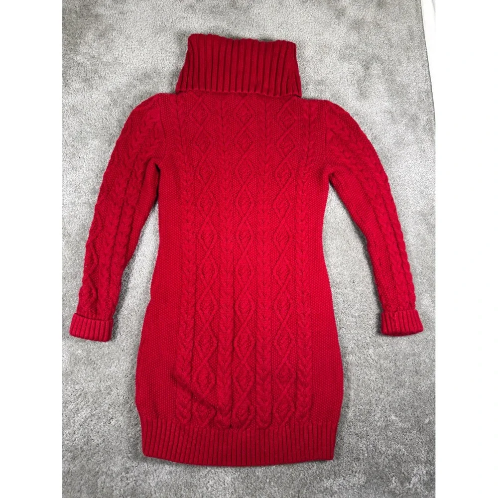 Ralph Lauren Red Cable Knit Turtleneck Sweater Dress Girl Large 12-14 Wool Blend