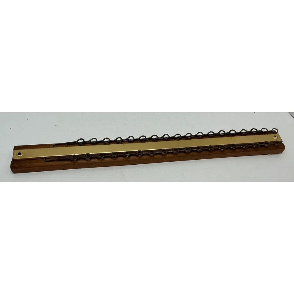 Vintage Tie Rack Belt Organizer Wood Brass Wall‎ Mount 18 Inch Mid Century