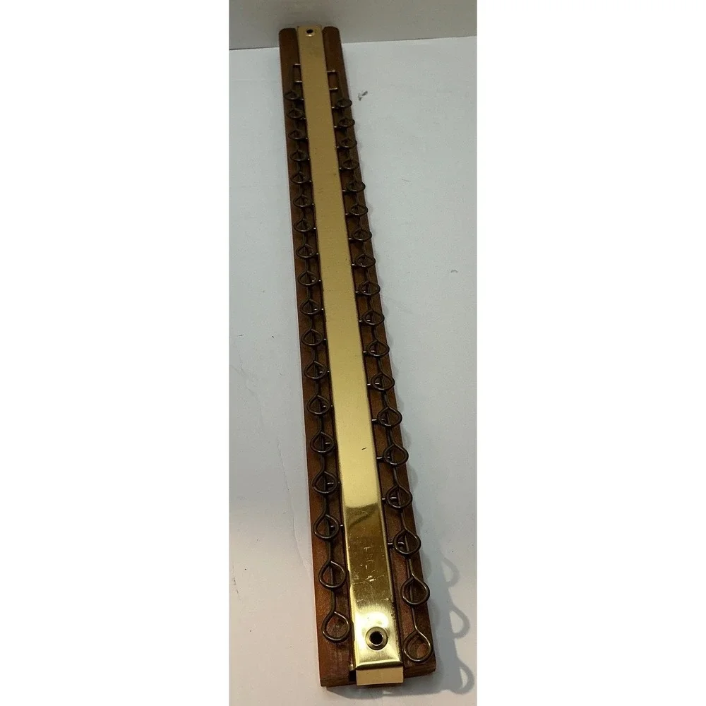 Vintage Tie Rack Belt Organizer Wood Brass Wall‎ Mount 18 Inch Mid Century