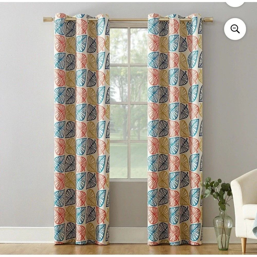 6 Mainstays Grommet Top Blackout Curtain Panels Beige‎ Artsy Leaf 40