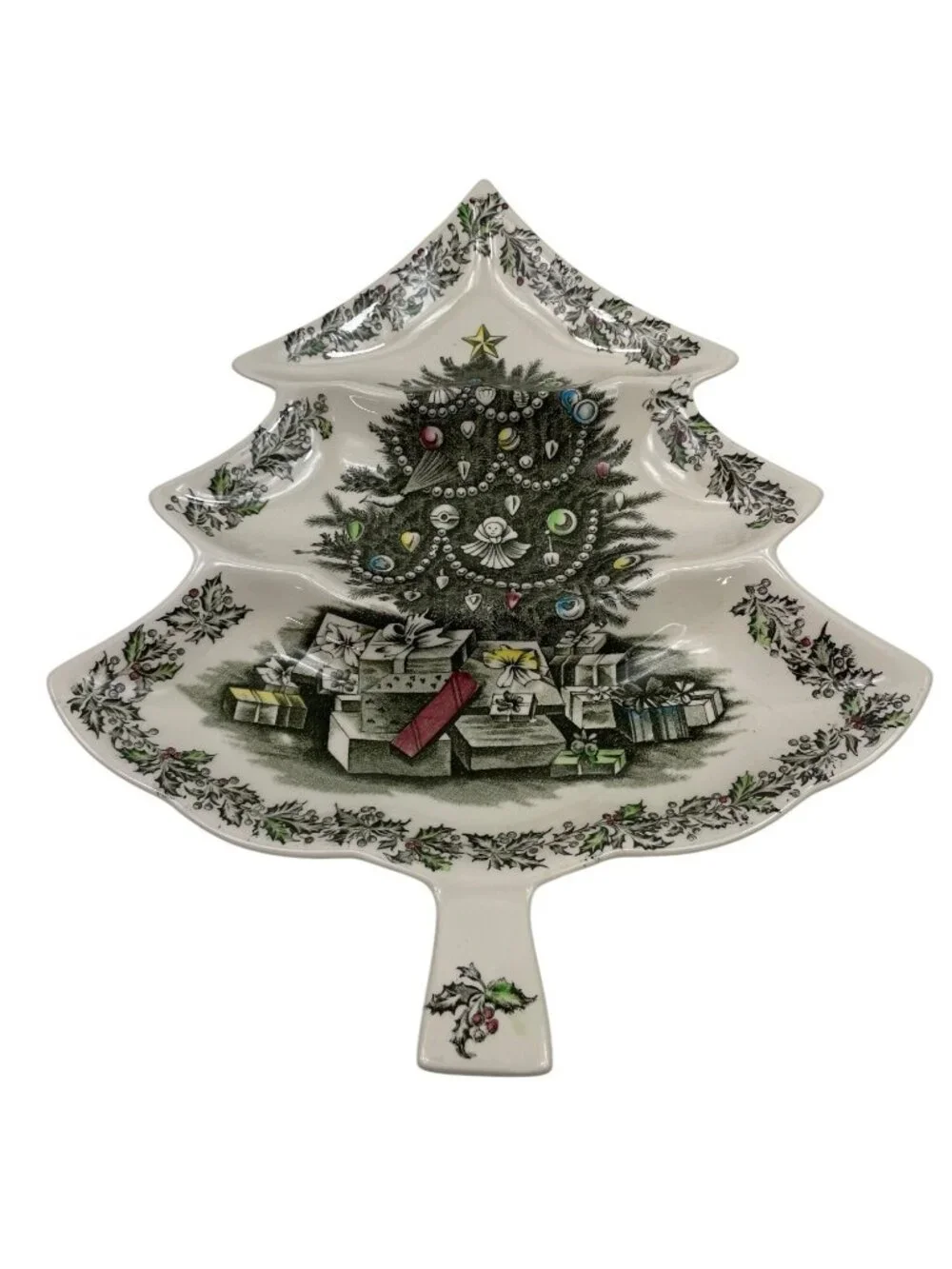 Johnson Bros Merry Christmas Tree-Shaped 3-Part Relish Serving Dish Festive