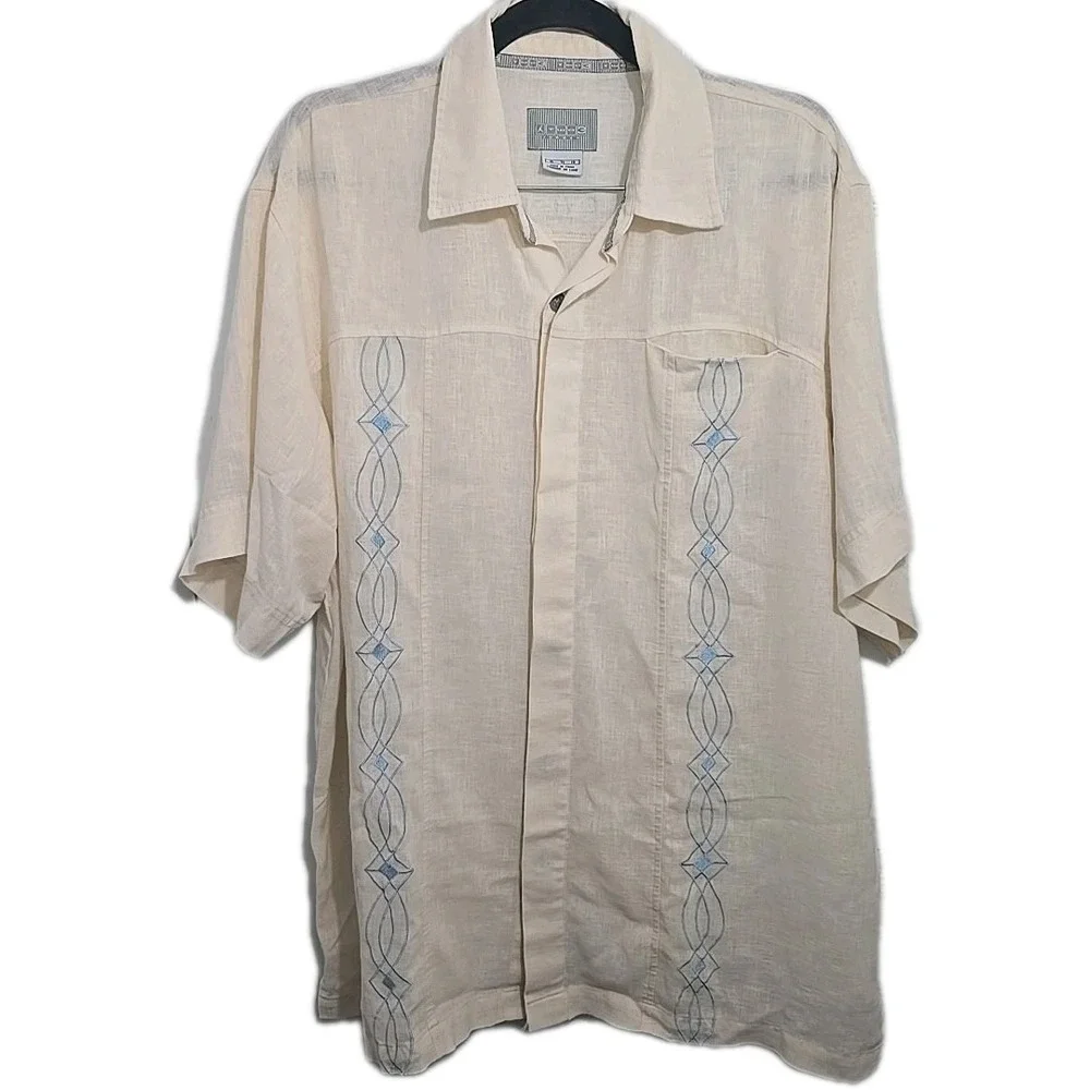 Michael Jordan Two3 Linen Blend Button‎ Up Ivory Beige Shirt Men's Size XL