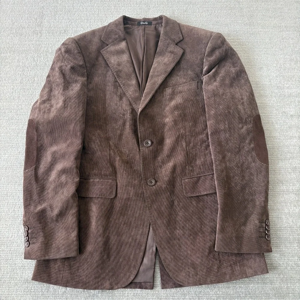 D&G Dolce &Gabbana Blazer IT 48 Brown Corduroy Wool Super 150s Elbow Patch