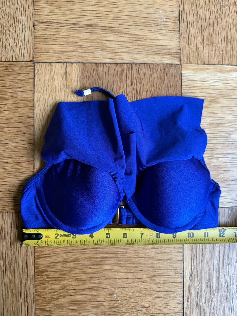NWOT Shoshanna Swimwear Colbalt Blue Underwire Halter Bikini Top w/ Ruffle, Sz B