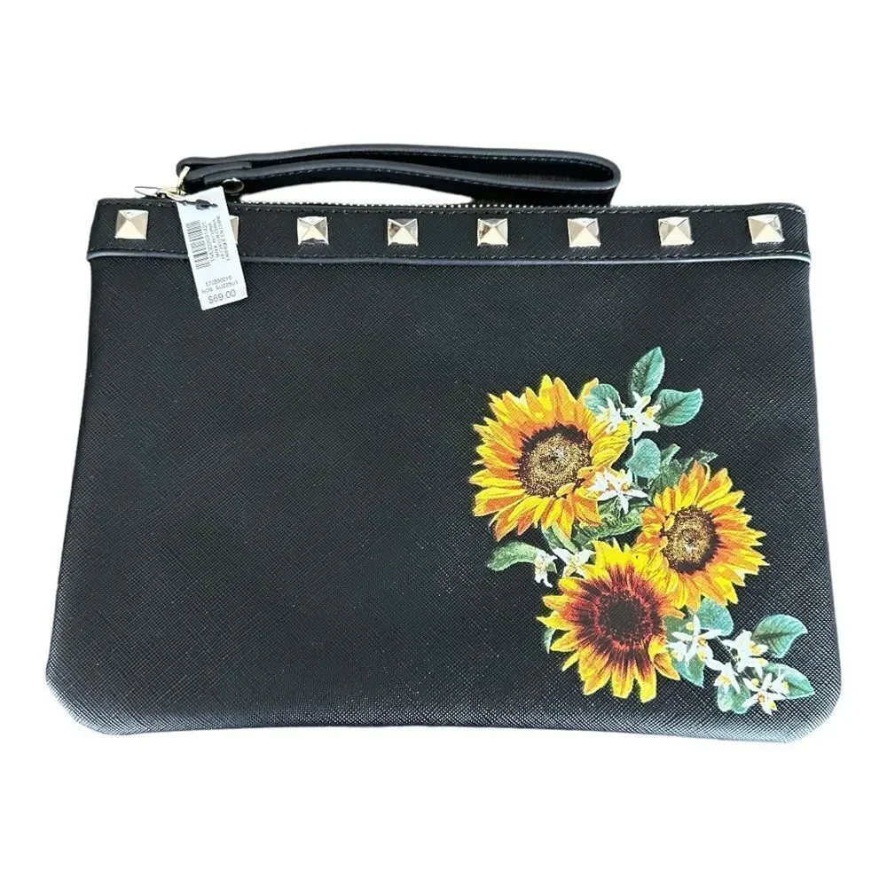White House Black Market Sunflower Studded Wristlet Clutch NWT