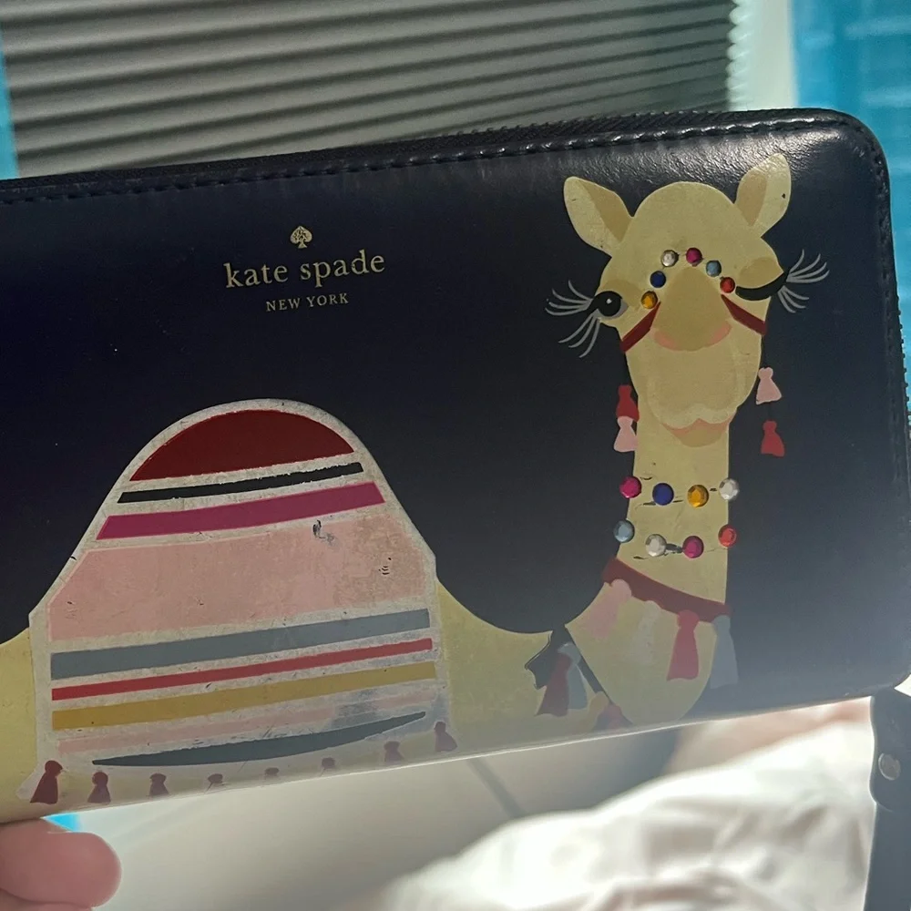 Kate Spade winking Camel Novelty WEAR Navy Zippy Wallet pre loved