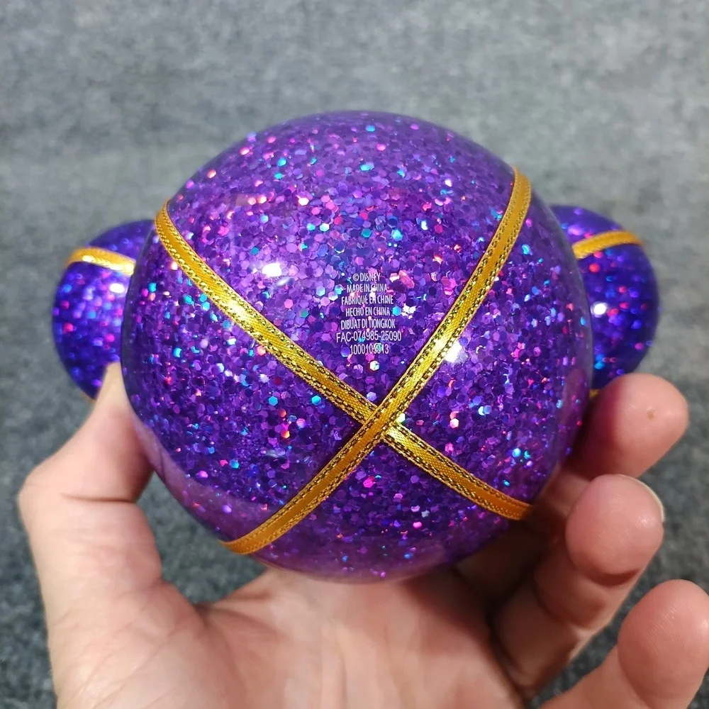 Disney Mickey Mouse Icon Christmas Ornament Glass Ball Purple Glitter Gold Trim