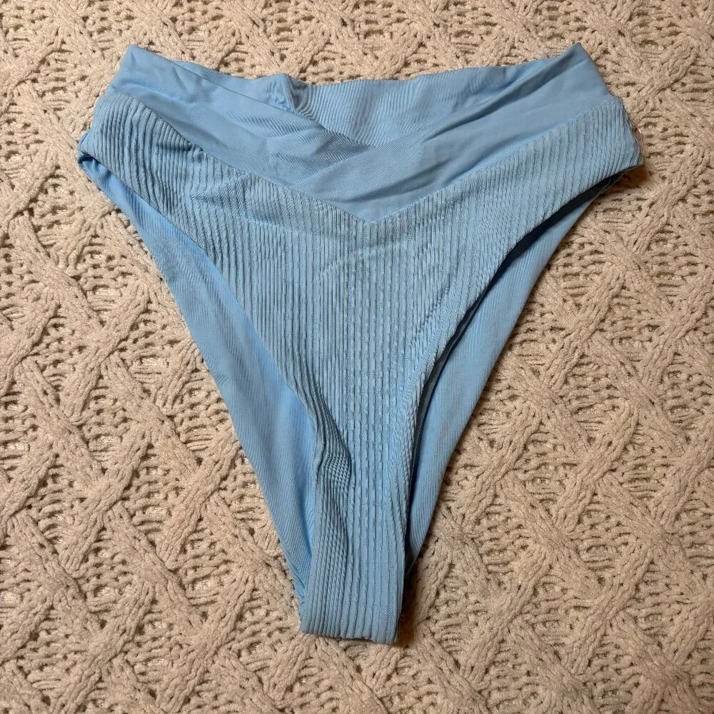 L*Space Ribbed High Waist Bitsy Bikini Bottom‎ Blue - S-NWOT w/hygiene sticker