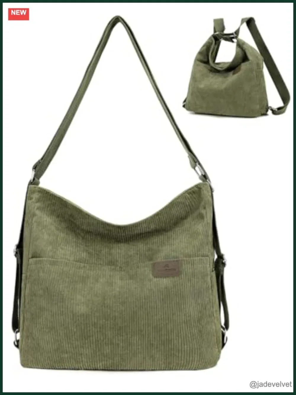 Corduroy Convertible Tote Backpack Crossbody Hobo Shoulder Bag with Pockets