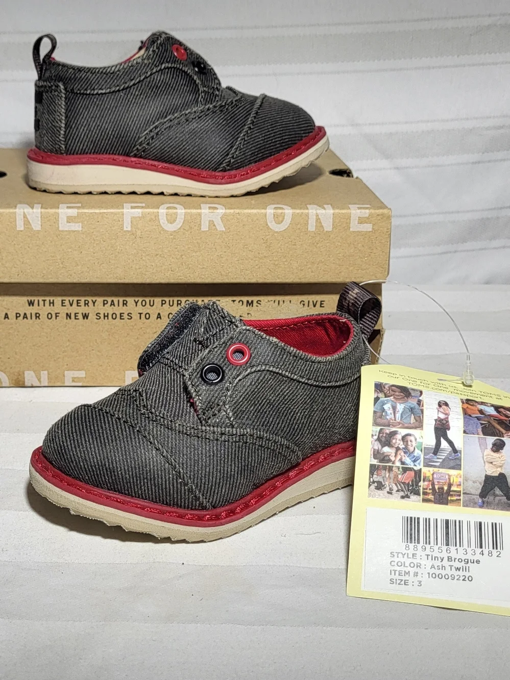 TOMS Ash Twill Tiny Brogue Shoes with Red Trim