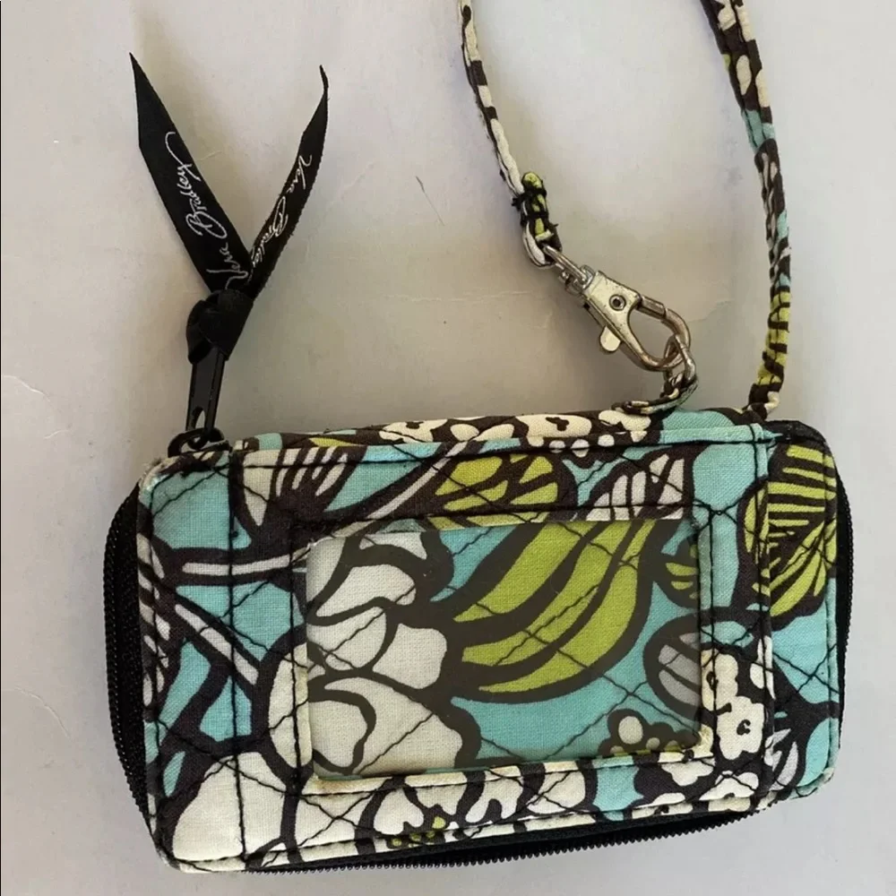 VERA BRADLEY Zip Wallet Coin Purse Key Fob Blue Green Black Floral