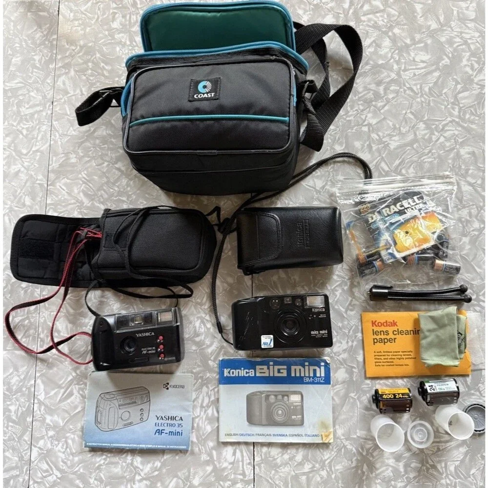 Yashica Electro 35 AF-mini & Konica Big Mini BM-311Z 35mm Camera Lot Black