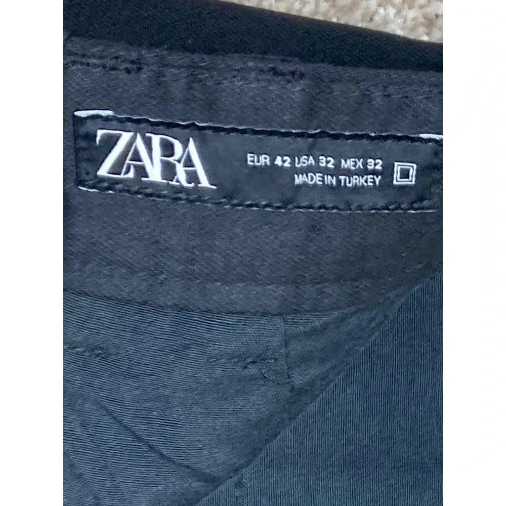 Zara Straight Fit Pleated Chino Pants Mens 32 Black Cotton Office Dark Academia