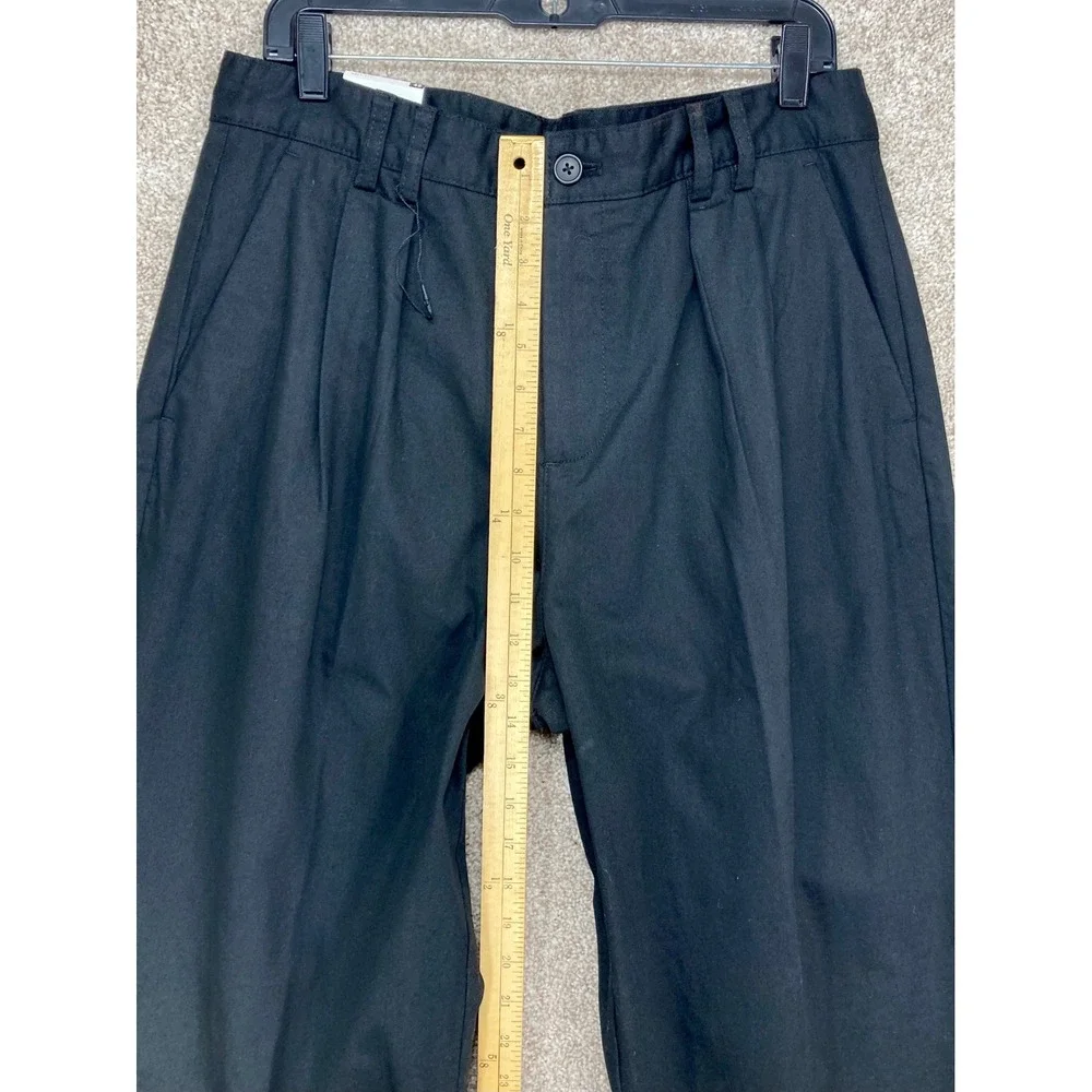 Zara Straight Fit Pleated Chino Pants Mens 32 Black Cotton Office Dark Academia